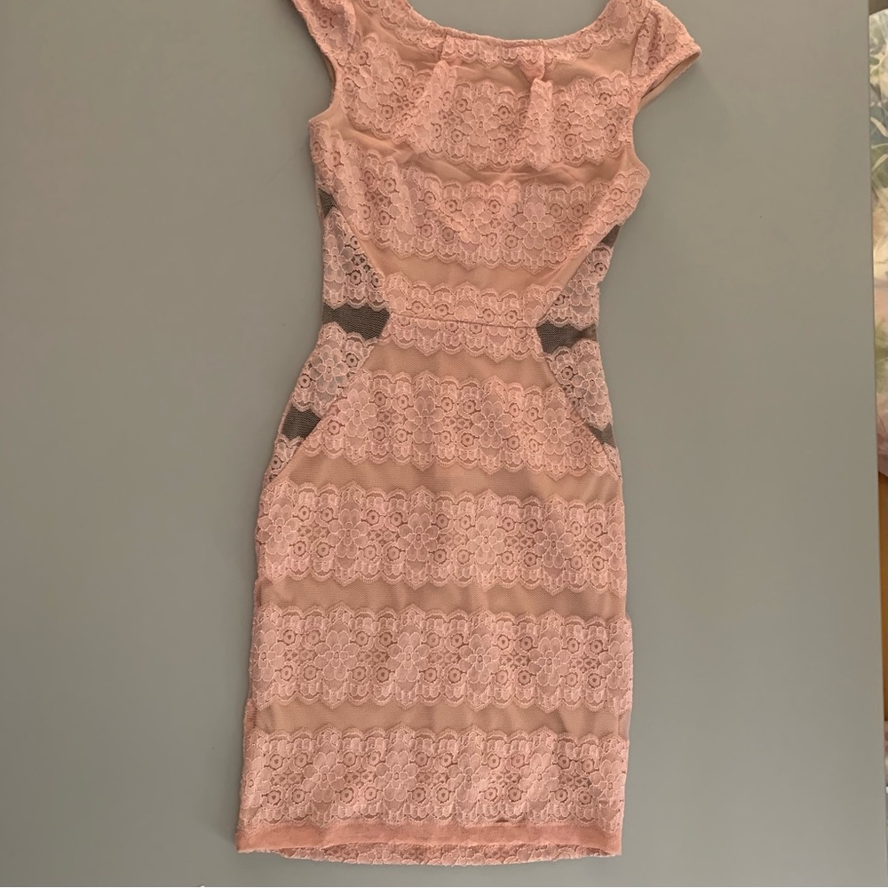 🔥5/$20🔥 “Bloom” Dusty Pink Stretch Lace Mini Dress.size XS - Picture 8 of 11